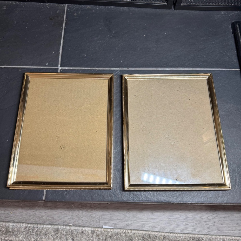 Vintage Gold Floral Embossed Metal Picture Frames Set of 2 8x11 Wall Decor